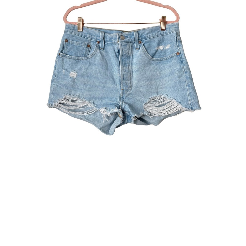 Levis Shorts Womens Size 31 Blue 501 Distressed Denim Cut Off Cotton Light Wash